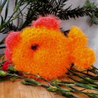 H&auml;kel Sp&uuml;lschwamm Fisch Orange &ndash; Handgemachte umweltfreundliche K&uuml;chen Deko &ndash; Wiederverwendbarer Schwamm &ndash; Zero Waste Geschenkidee - Putzen
